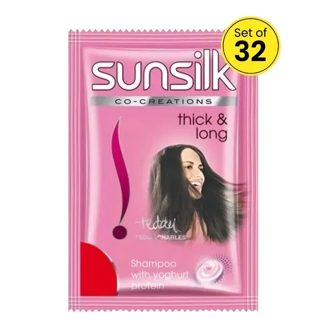 सनसिल्क पिंक थिक & लॉन्ग शैम्पू 32X5.5 ml (सेट ऑफ़ 32)