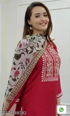 Rayon A-line Kurta Set with Embroidery for Women 