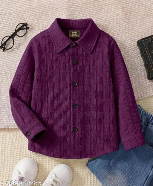 Self Design Cotton Blend Long Sleeves Polo for Boys (Purple, 3-4 Years)