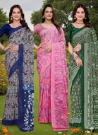 Georgette Printed Saree for Women, Multicolor, Pack of 3 