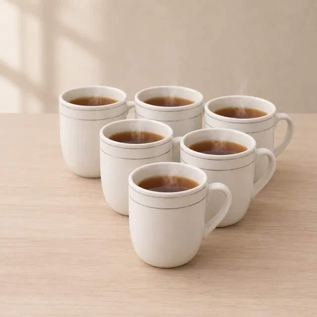 Ceramic Tea & Coffee Cup, White, Pack of 6 (140 ml)
