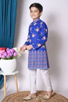 Cotton Printed Kurta with Payjama for Boys, Blue & White 