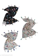 Poly Chiffon Printed Scarves for Women, Multicolor, Pack of 3
