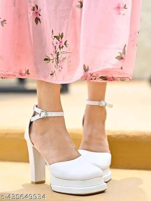 Solid Synthetic Block Open Toe Heels for Kids (White, 10-11 Years)