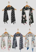 Chiffon Printed Scarves for Women, Multicolor, Pack of 5