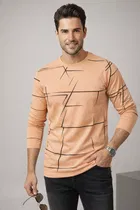 Polyester Printed T-shirt for Men, Peach 