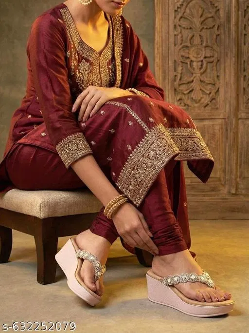 Embellished Heel Sandals for Women (Peach, IND-6)