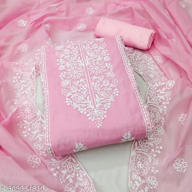 Embroidered Unstitched Suit for Women (Pink, 2.25 m)
