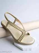 Shoetopia Flat Gold Embellished Size 5.0