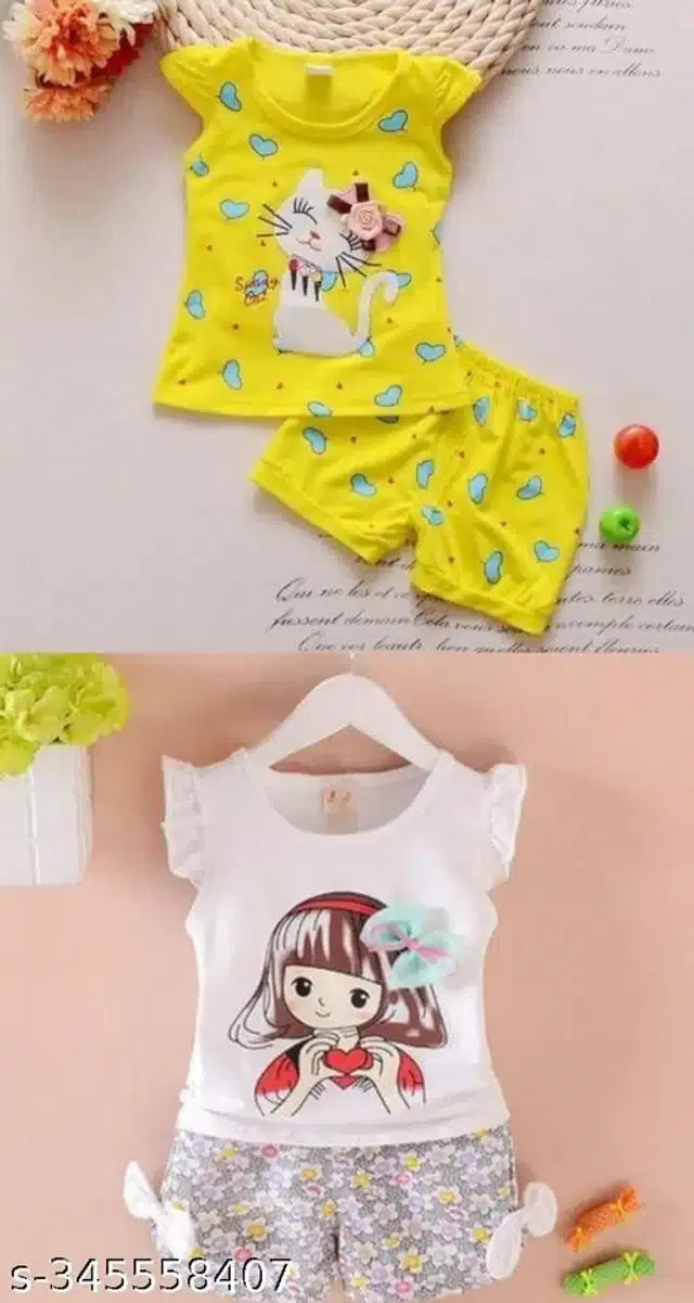 Hosiery Cotton Sleeveless Top & Bottom Clothing Set for Girls (Multicolor, 0-1 Years) (Set of 2)