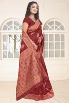 Jacquard Woven Design Saree for Women, Maroon 