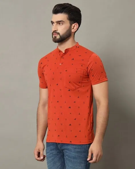 Printed Polo T-Shirt for Men (Orange, L)