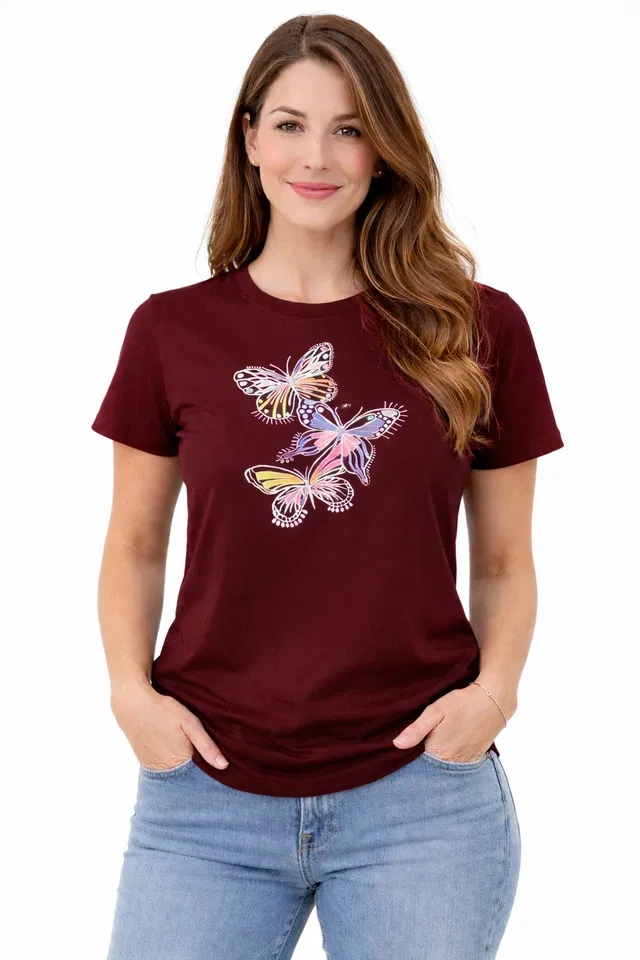 Cotton Blend Printed T-shirt for Men, Maroon (XL)