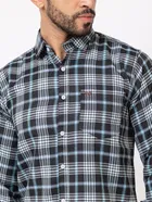 Cotton Blend Checkered Shirt for Men, Black 