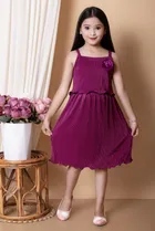 Cotton Blend Solid Dress for Girls (Purple, 0-6 Months)