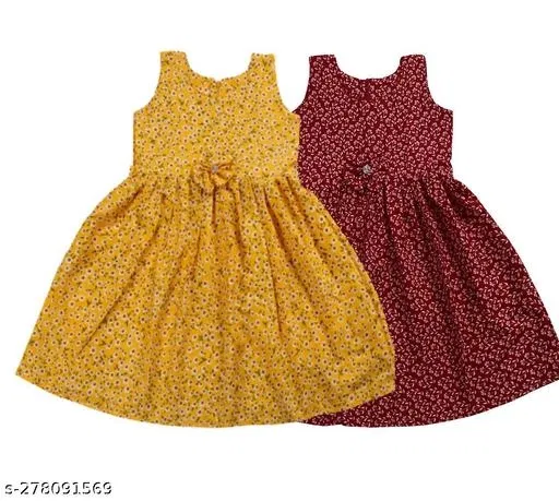 Frock Pack of 2 for Girls (Yellow, 3-4 Years)