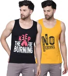 Cotton Blend Printed Vest for Men (Black & Yellow, M) (Pack of 2)
