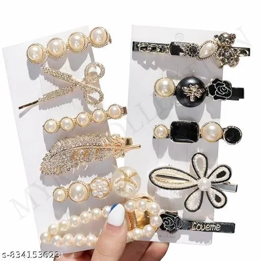 Designer Hair Pins for Women, Pack of 11 (Black)