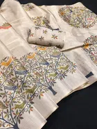 Bollywood Beige Chanderi Digital Print Saree for Women