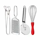 Oc9 Stainless Steel Cheese Grater & Utility Pakkad & Pizza Cutter & Egg Whisk For Kitchen Tool Set (Oc-352)