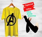 Round Neck Printed T-Shirt with Arm Sleeves for Men (Yellow & Black, S) (Set of 2)