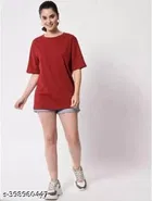 Cotton Blend T-shirt for Women, Maroon 