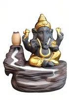 Poly Resin Ganeshji Idol Smoke Fountain with 100 Pcs Backflow Incense Cones 