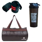 PU Leather Gym Bag with Wristband & Shaker Bottle 