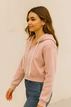 Women's Solid Zipper Long Sleeve Round Neck Hoodie 