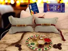 Combo of 2 Pcs Rakhi, 4.5 inch Plate, Greeting Card, Roli Chawal & Chocolate 