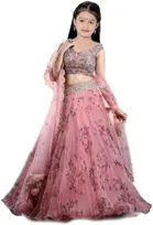 Net Embroidered Semi Stitched Lehenga for Girls 