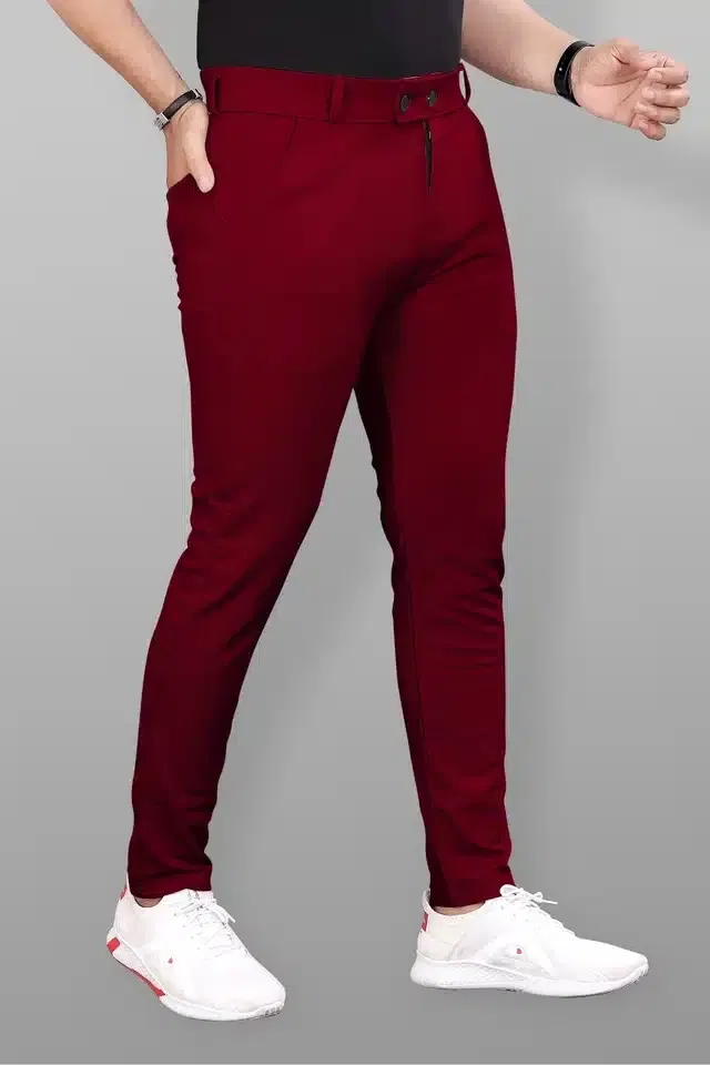 Lycra Blend Trouser for Men (Maroon, 32)