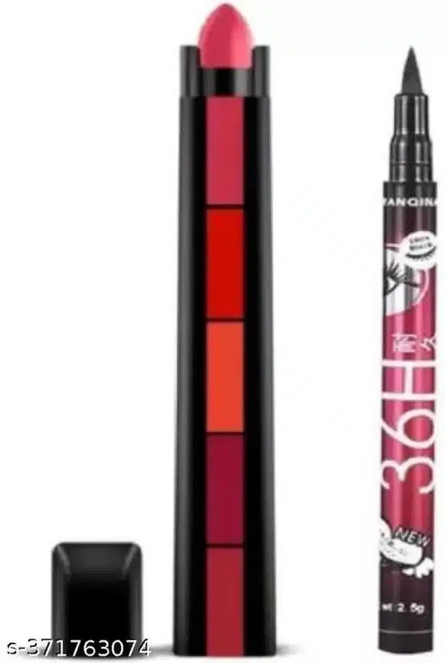 36H Eyeliner with 5 in 1 Lipstick (Multicolor, Set of 2)