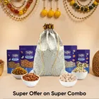 Designer Potli + Navguni Almond Nonpareil 200 g + Navguni Kishmish Indian (Long) 200 g + Navguni Kaju W320 200 g + Navguni Roasted Pista (Low Salted) 200 g