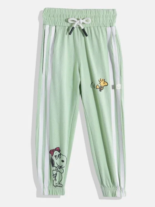 Cotton Striped Trackpants for Girls (Green, 7-8 Years)
