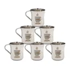 Leroyal Stainless Steel Coffee Design Cup (Pack of 6, Silver)