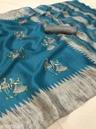 Khadi Silk Printed Saree for Women, Blue 