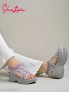 Shoetopia Grey Wedge Sandals Size IND-6