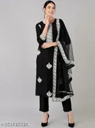 Viscose Rayon Embroidered Kurta with Pant & Dupatta for Women 