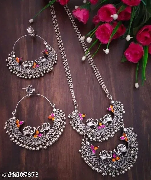 Pink Orange Mayur Kundan Set