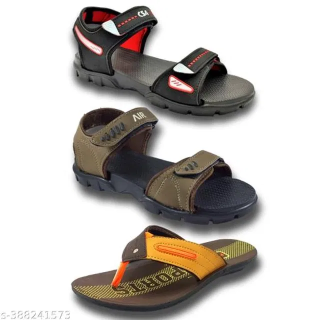 Sandals with Flipflop for Men (Multicolor, 8) (Pack of 3)