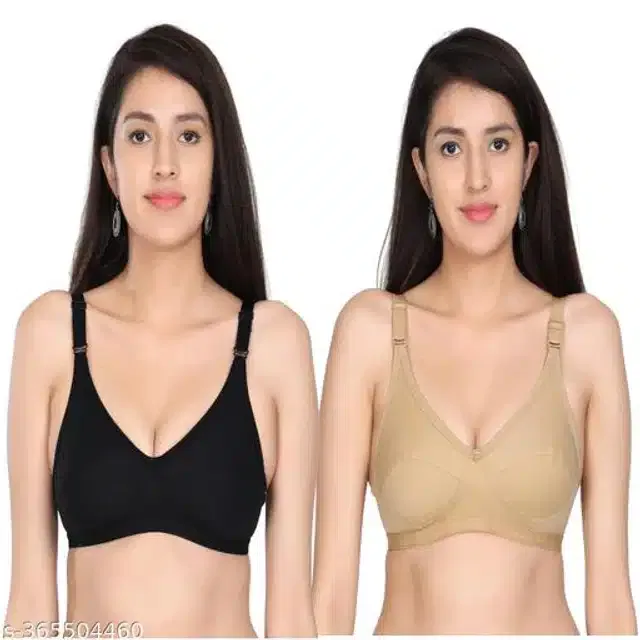 Polycotton Non-Padded Bra for Women (Assorted, 36B) (Pack of 2)