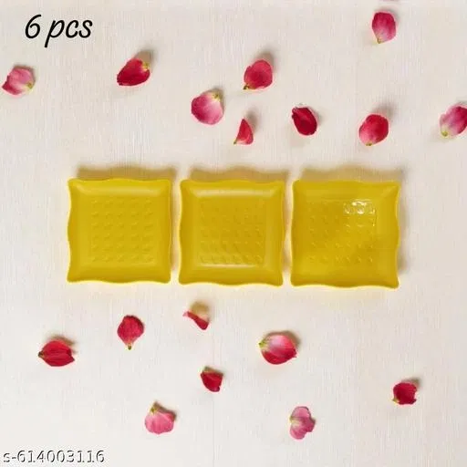 Plastic Plates for Kitchen, Yellow, Pack of 6