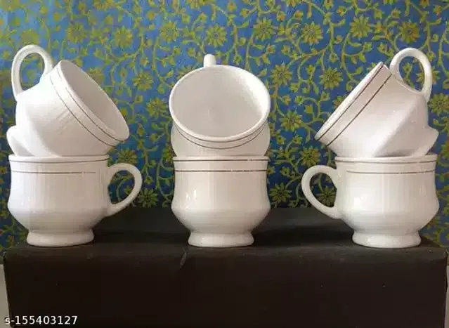 Ceramic Cup Set (White, 120 ml) (Pack of 6)