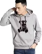 Fleece Printed Hoodie for Men, Grey 