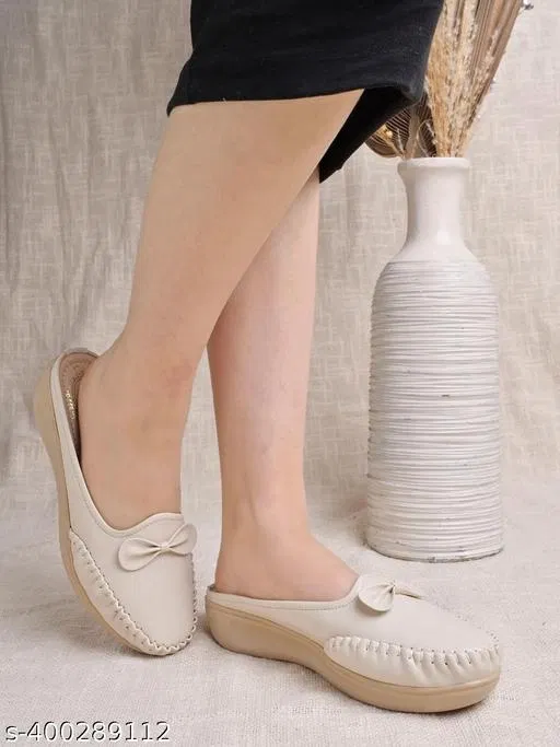 Solid Synthetic Mules for Women (Cream, IND-4)