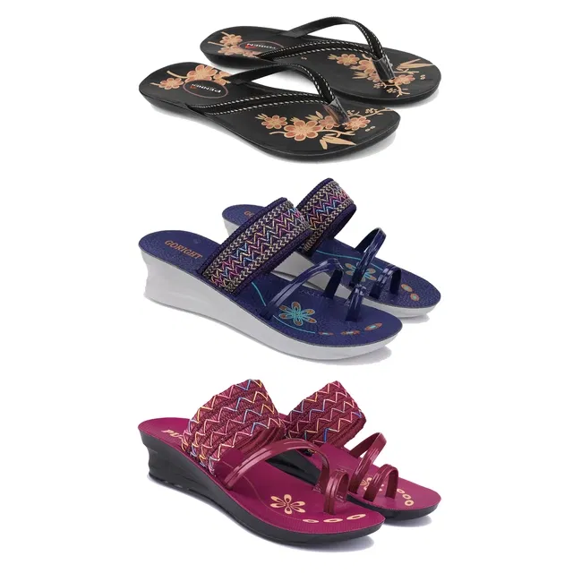 Flats with 2 Pairs Heels for Women (Multicolor, 5) (Set of 3)
