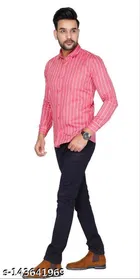 Cotton Blend Checked Shirt for Men, Pink 