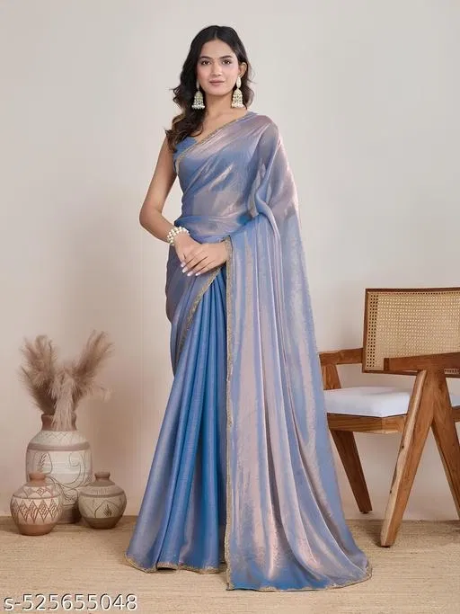 Two-Tone Chiffon Saree for Women (Blue)
