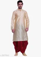 Dupion Silk Solid Kurta with Dhoti for Men 